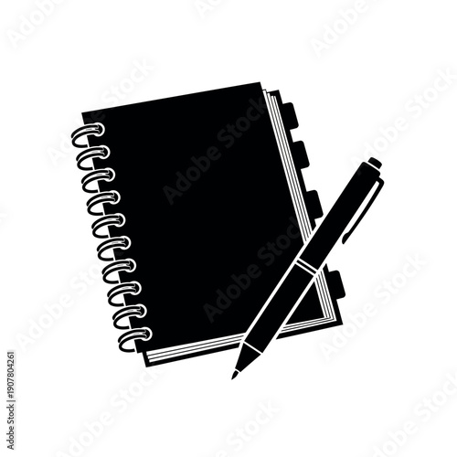 Spiral notebook and pen for writing notes.