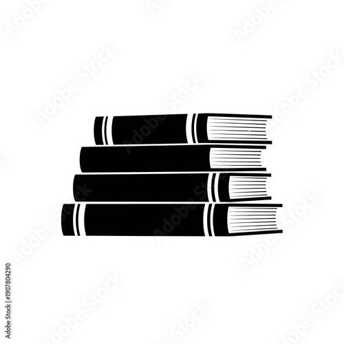 Stack of four books black and white illustration.