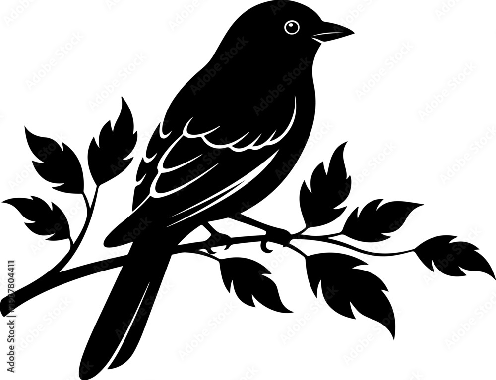 Fototapeta premium Bird branch silhouette vector illustration