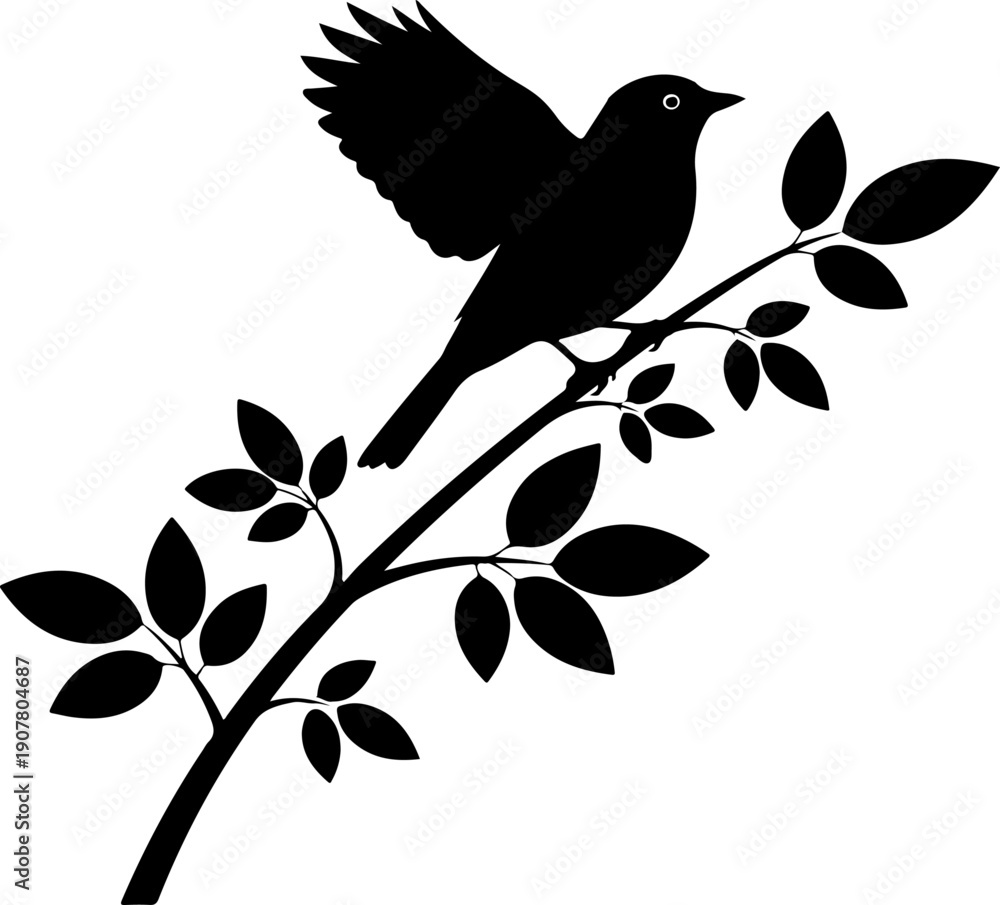 Fototapeta premium Bird branch silhouette vector illustration