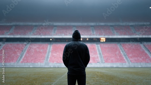Wallpaper Mural A lone figure stands in front of an empty stadium, embodying the spirit of determination and the anticipation of competition in a moment of solitude and reflection. Torontodigital.ca