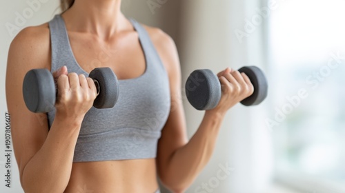 Wallpaper Mural Woman Lifting Dumbbells in a Bright Indoor Space, Focusing on Strength Training and Fitness Routine for Health and Well-Being Torontodigital.ca