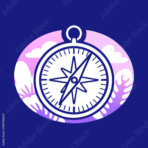A blue compass on a purple background