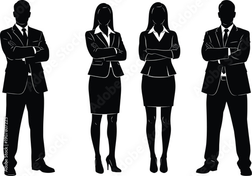 Professional business team silhouettes, corporate leadership concept, confident executives standing together, teamwork unity, formal attire, success representation
