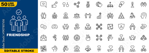Friendship and Community Line Icons Set