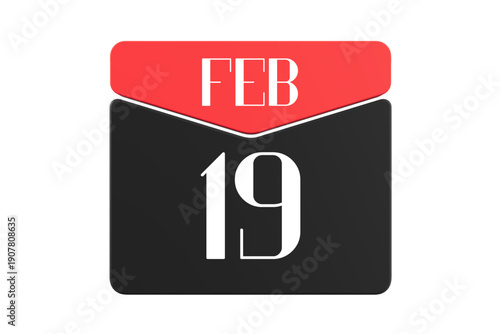 19 February calendar single day, week vector, illustration icon. white, red, black, and white color background calendar page vector for of the month February 19