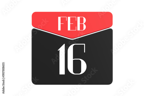 16 February calendar single day, week vector, illustration icon. white, red, black, and white color background calendar page vector for of the month February 16