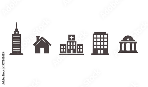 City skyline and architecture buildings set flat design vector illustration isolated on white background