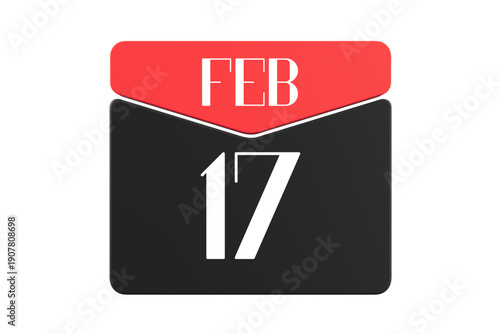 17 February calendar single day, week vector, illustration icon. white, red, black, and white color background calendar page vector for of the month February 17