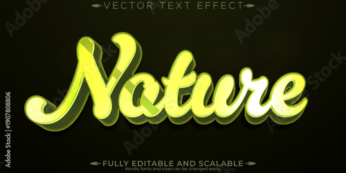 Organic green text effect, editable natural and fruit text style