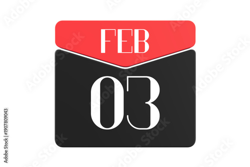 3 February calendar single day, week vector, illustration icon. white, red, black, and white color background calendar page vector for of the month February 3