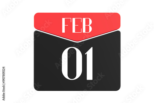 1 February calendar single day, week vector, illustration icon. white, red, black, and white color background calendar page vector for of the month February 1