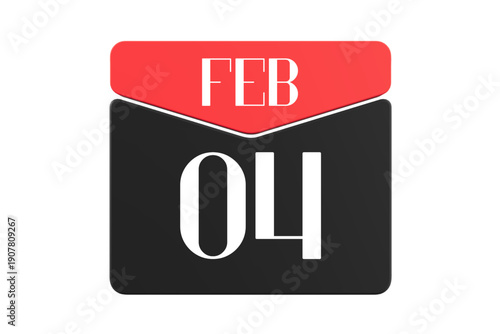 4 February calendar single day, week vector, illustration icon. white, red, black, and white color background calendar page vector for of the month February 4