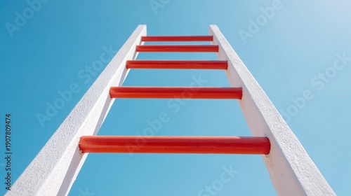 Wallpaper Mural A Tall White Ladder with Red Rungs Reaching Towards a Clear Blue Sky, Symbolizing Ambition and the Journey to Success Torontodigital.ca