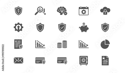 Business and finance flat design icons set vector illustration, scalable corporate symbols for success and security