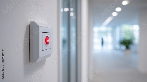 Wallpaper Mural A Close-Up of a Red Light Switch in a Modern Office Environment with a Blurred Background Representing Focused Ambiance and Functionality Torontodigital.ca