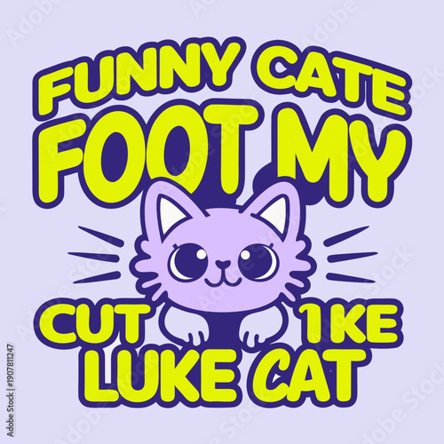 Funny cat graphic with purple cartoon cat