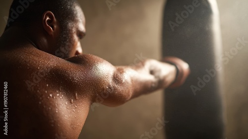 Wallpaper Mural Focused Athlete Training Intensely with a Punching Bag, Demonstrating Strength, Determination, and the Physical Demands of Boxing in a Gritty Environment Torontodigital.ca