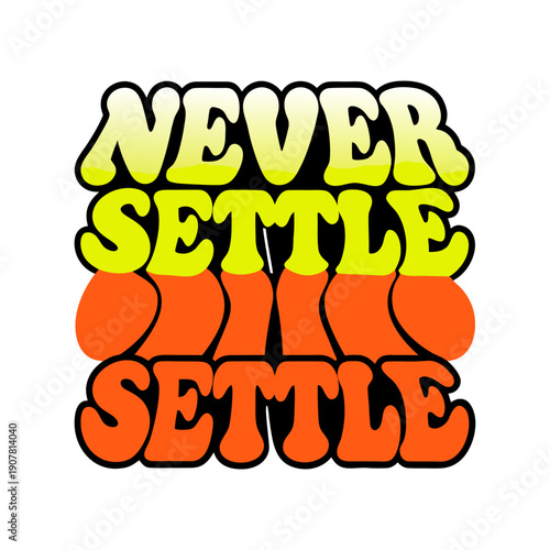 A motivational graphic with the words never settle