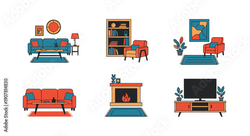 Living Room Line art color clean design