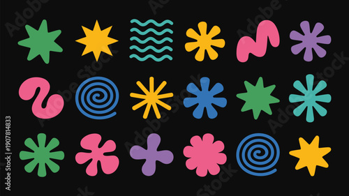 funky sticker style shapes inspired by vintage decades for social media templates branding backgrounds and creative layouts vector use