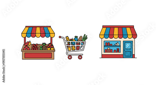 Marketplace Line art color minimal style
