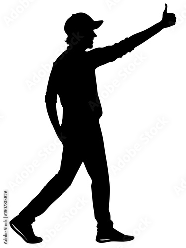 man thumbs up walking silhouette

