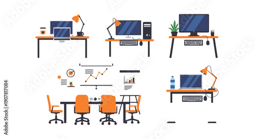 Office Setup Line art high quality