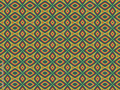 Vibrant yellow teal red geometric seamless pattern