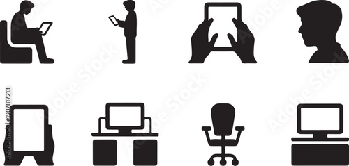 Wallpaper Mural Various black silhouette icons showing different ways people use technology devices Torontodigital.ca