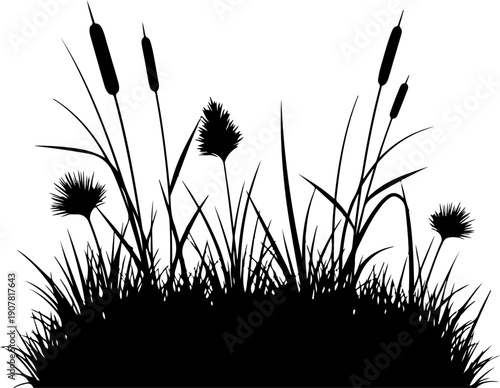 Grass and reeds silhouette vector illustration