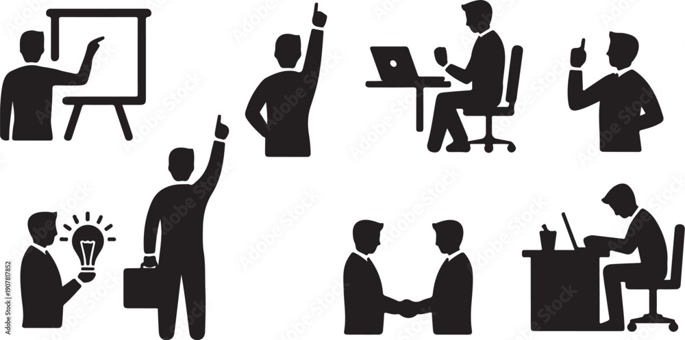 custom made wallpaper toronto digitalBlack and white icons depicting various business meeting and presentation activities
