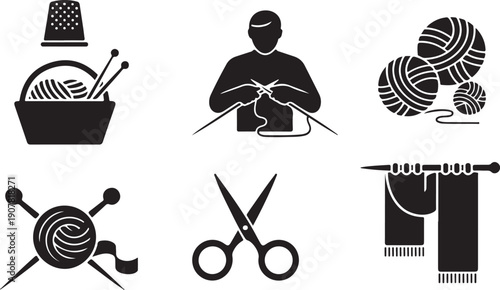 Wallpaper Mural Black And White Knitting And Crochet Tools Set Isolated Icons Design Torontodigital.ca