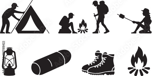 Wallpaper Mural Camping essentials icons featuring outdoor activities and gear silhouettes Torontodigital.ca