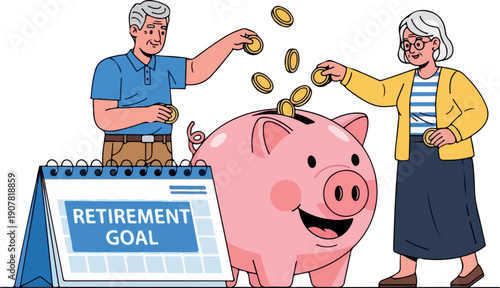 Flat 2D vector, Retirement Savings Planning Concept Isolated on Transparent Background