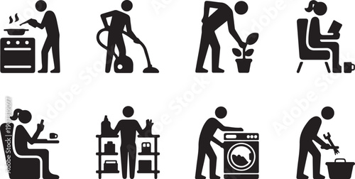 Daily household chores and activities illustrated with simple icons