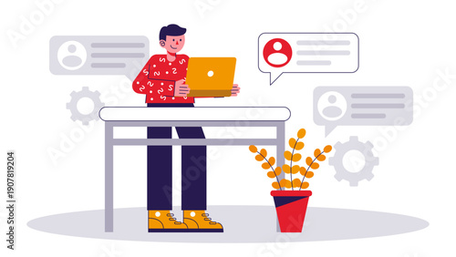 A man managing digital business communication on a laptop