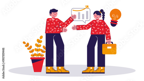 Two professionals reaching out to shake hands in front of a growth chart and idea bulb