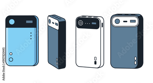 Power Bank Line art filed color illustration