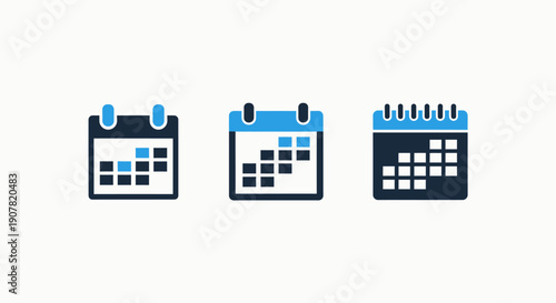 Calendar icons in various styles, representing scheduling, planning, appointments, and time management for business and personal use.