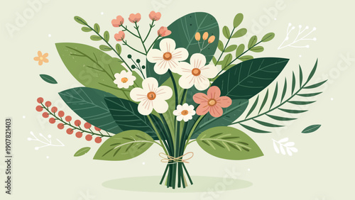 Vibrant bouquet of flowers with lush greenery and colorful blooms