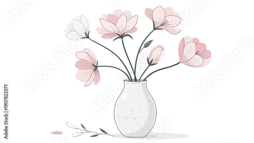 Beautiful pink flowers in elegant white vase for home decor inspiration