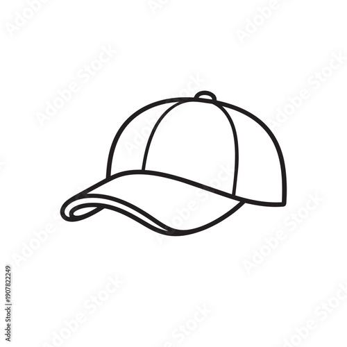 Simple line drawing of a baseball cap with curved brim isolated on transparent background
