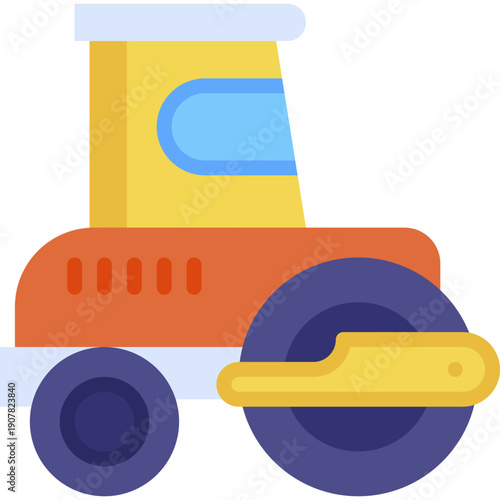 Steamroller Road Roller Construction Vector Icon illustration