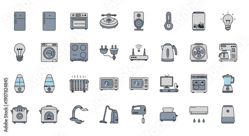 Home appliance and electronics icon set – modern household devices vector collection