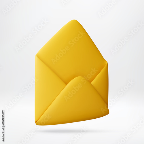 Yellow open envelope icon 3d stock vector illustration with paper texture and shadows. New email notification symbol or direct message concept. Vector illustration