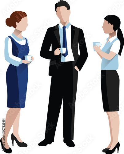Illustrated vector of a successful business woman and businessman in suits winning as a symbolic team within a company office