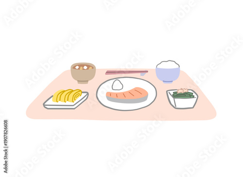 健康的な和食の朝食イラスト素材