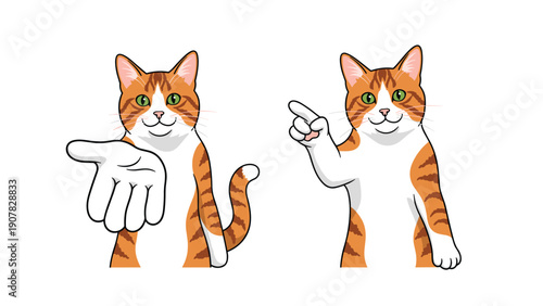 Two orange tabby cat characters with one offering a hand and another pointing as if providing guidance or help.
