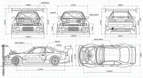 Car Technical Drawings Blueprint.